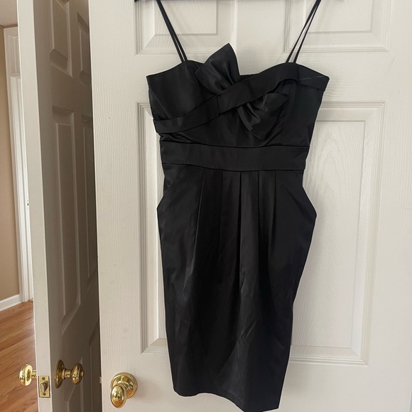 Davids Bridal INTRIGUE Black Spaghetti Satin Cocktail Dress - Picture 3 of 4